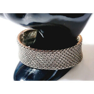 Vintage Premier Designs‎ Cuff Bracelet, Basketweave Silver-tone Designer cfb
